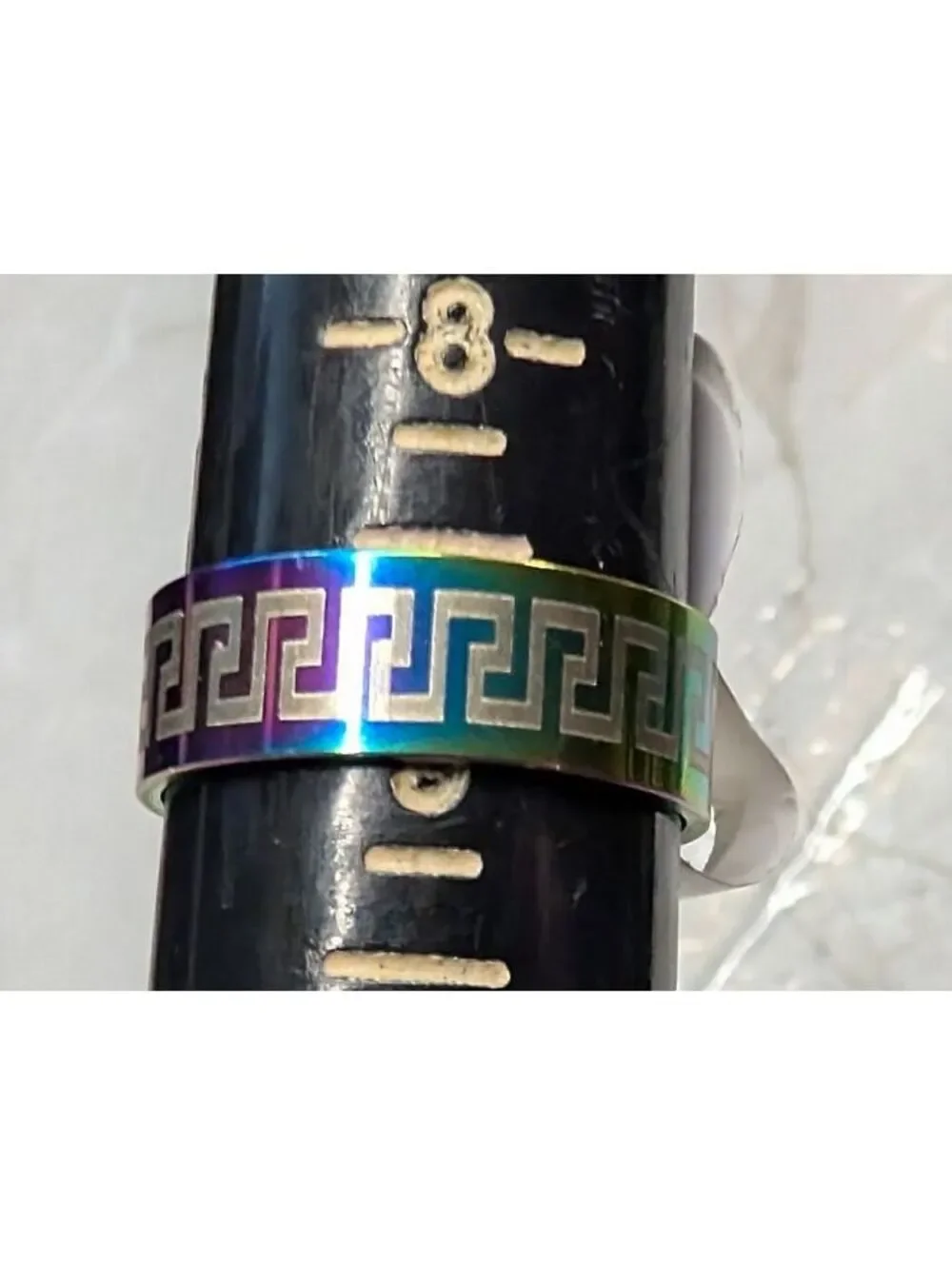 New Stainless Steel Ring PLus Size 9 Rainbow Greek Key Multicolor Band Boho